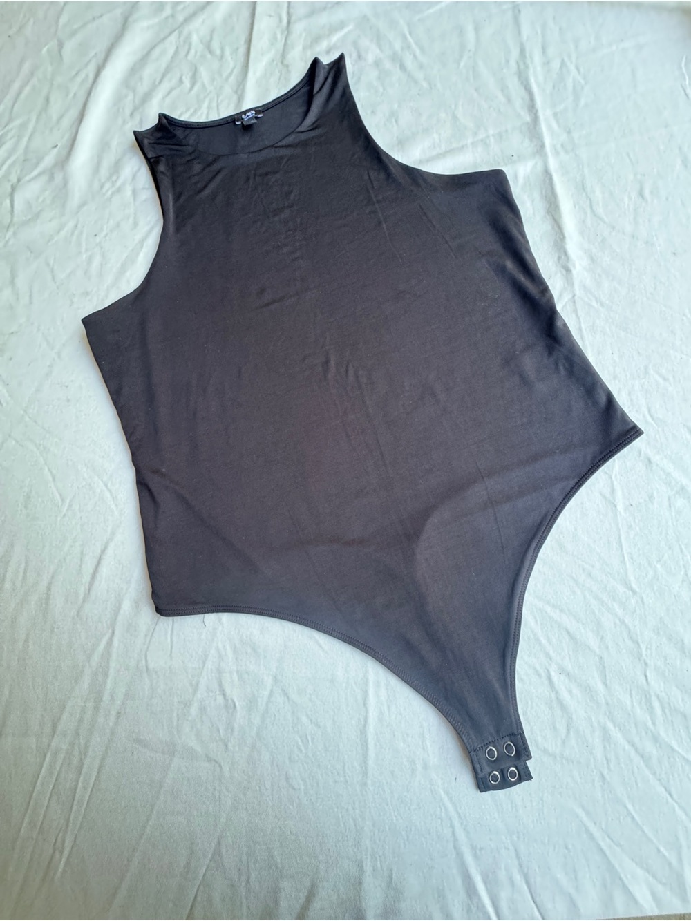 Express Stretch tank body suit thong sleeveless snap buttons round neck Black XL